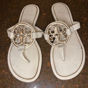 Tory Burch Metal Miller Leather Sandal Bleach White US 7.5